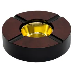 4-Finger Round Wooden Cigar Ashtray