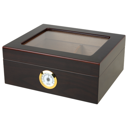 50 Count Capri Glasstop Mahogany Humidor - Side View Closed