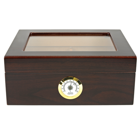 50 Count Capri Glasstop Mahogany Humidor - Front View Closed