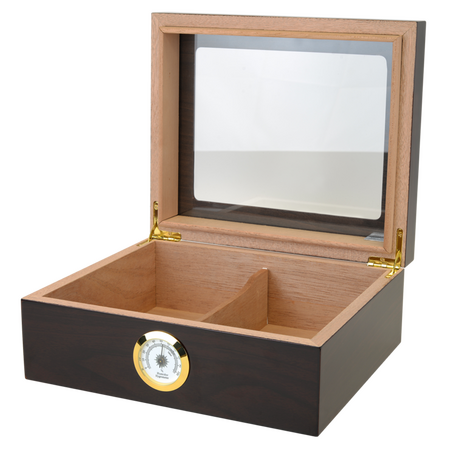50 Count Capri Glasstop Mahogany Humidor - Side View Open