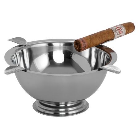 Original 4 Stirrup Stainless Steel Stinky Cigar Ashtray - View With Cigar