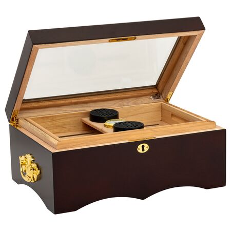 150 Count El Rey Glass Top Humidor - Side Open View