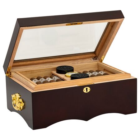 150 Count El Rey Glass Top Humidor - Open View With Cigars