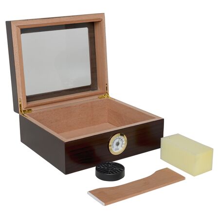 50 Count Capri Glasstop Mahogany Humidor - Expanded View