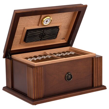 60 Count Amalfi Humidor - Side View Open With Cigars