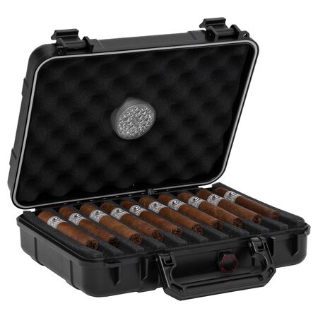 20 Count Xikar Travel Humidor Cigar Case - Side View With Cigars