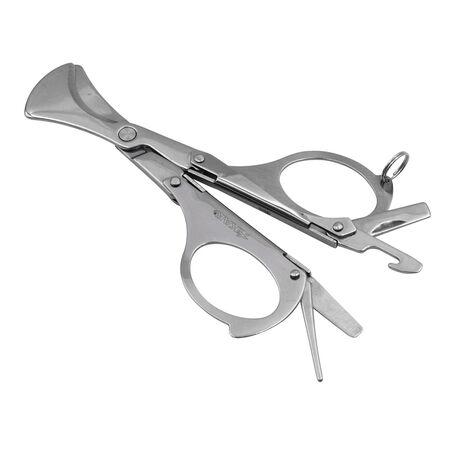 Chrome Silver Xikar Multi Task Cigar Scissors - Closed w/ Opened Tools