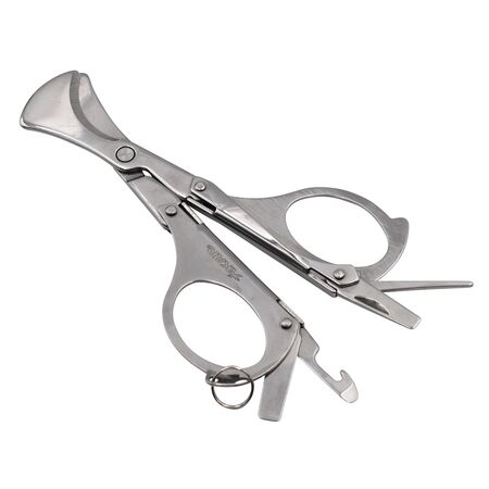 Chrome Silver Xikar Multi Task Cigar Scissors - Closed w/ Opened Tools
