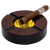4-Finger Round Wooden Cigar Ashtray - View With Cigar